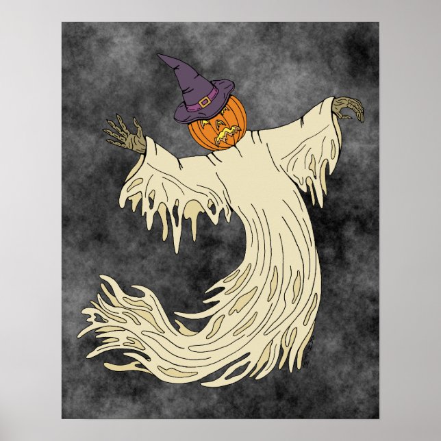 Halloweenkonst med spökhuvud med pumpa poster (Framsidan)
