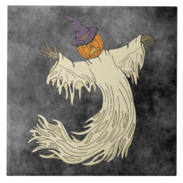 Halloweenkonst med spökhuvud med pumphuvud kakelplatta