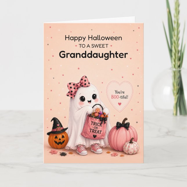 Halloweenkort till sondotter med söt spökdesign kort (Framsida)
