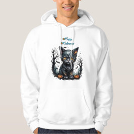 Halloweenkväll med kattunge och pumpor. hoodie