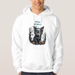 Halloweenkväll med kattunge och pumpor. hoodie