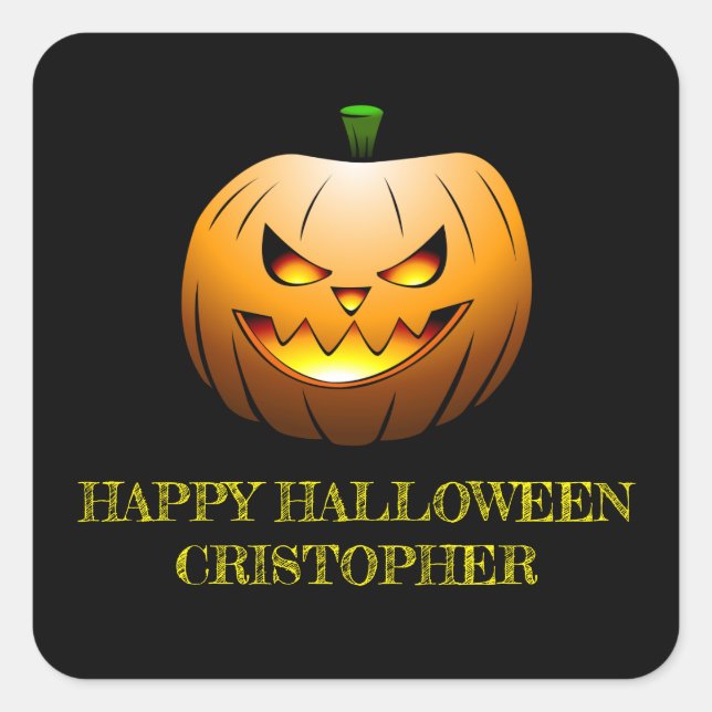 Halloweenlykta pumpa fyrkantigt klistermärke (Framsida)