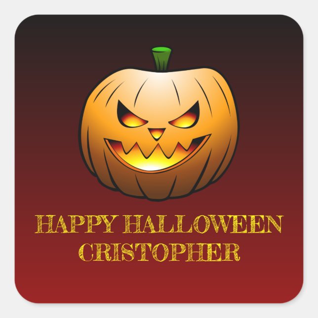 Halloweenlykta pumpa fyrkantigt klistermärke (Framsida)