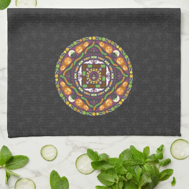 Halloweenmandala kökshandduk (Vikta)