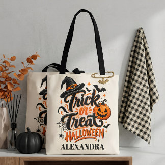 Halloweenmanus med svart orange skript Halloween Tygkasse