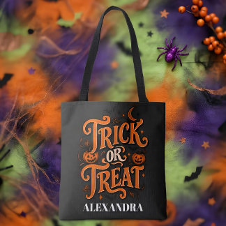 Halloweenmanus med svart orange skript Halloween Tygkasse