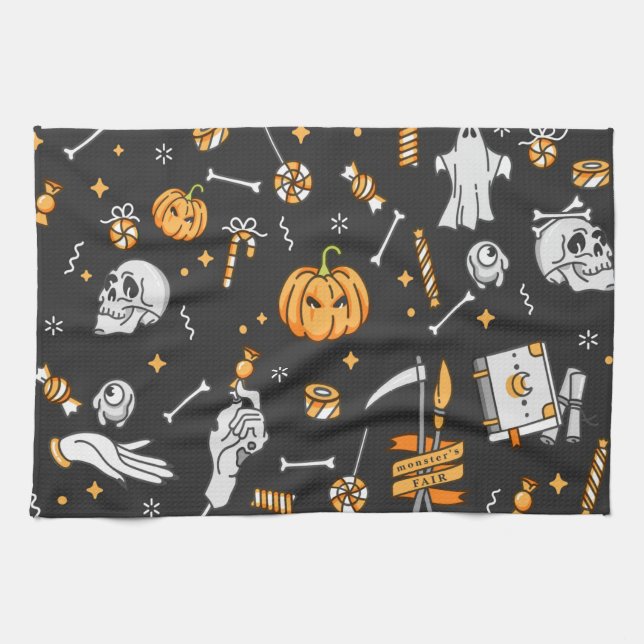 Halloweenmönster 2 kökshandduk (Horisontell)