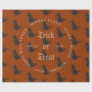 Halloweenmönster med häxa och trick or treat i gru presentpapper