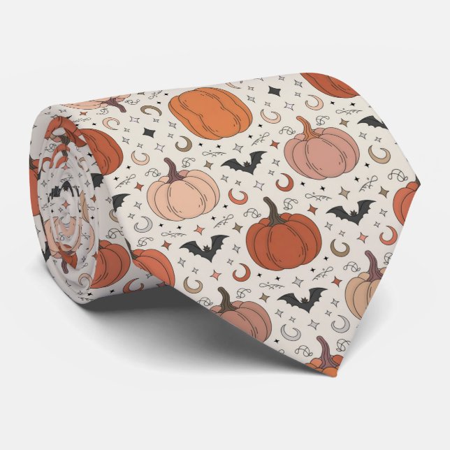 Halloweenmönster med pumpor och fladdermöss slips (Rullad)