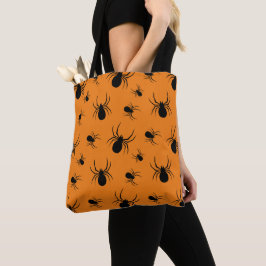 Halloweenmönster med spindlar Svart och Orange Tygkasse