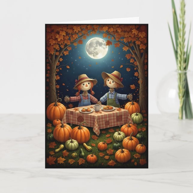 Halloweenpicknick med Fågelskrämman Helgkort (Framsida)