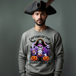 Halloweenpiratkapten för den förbannade besättning lång ärmad tröja