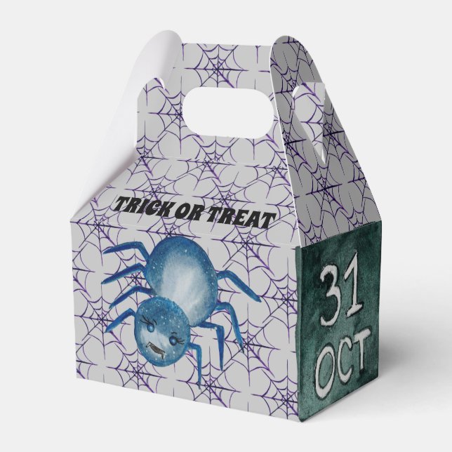 Halloweenpresent med motiv av spindel och spindeln presentaskar (Framsidan Sidan)