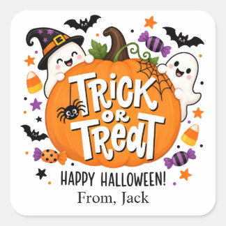 Halloweenpresent med pumpa | Klassrumspresent Fyrkantigt Klistermärke