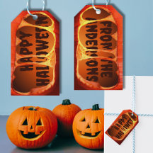 Halloweenpresentetikett orange kuslig pumpa