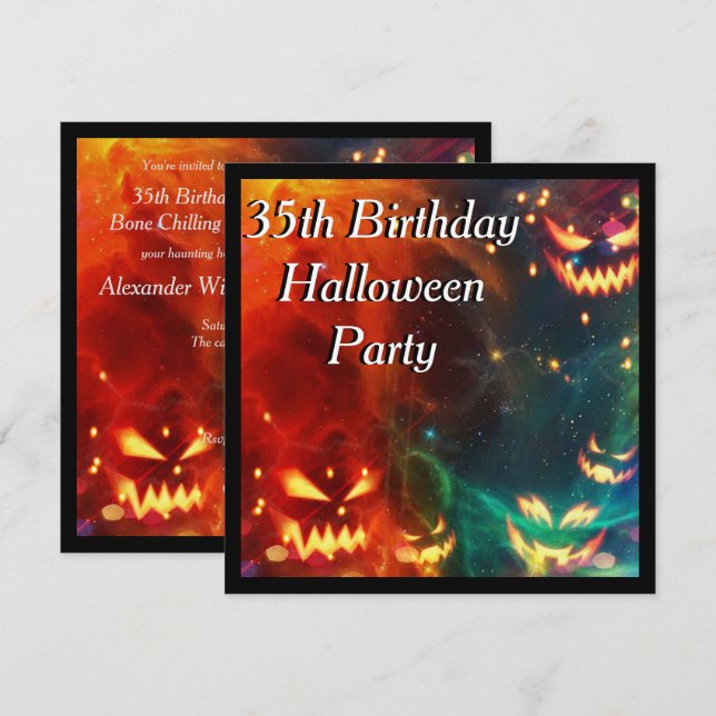 Halloweenpumpafirande för 35-årsdag inbjudningar (Fram/baksida)