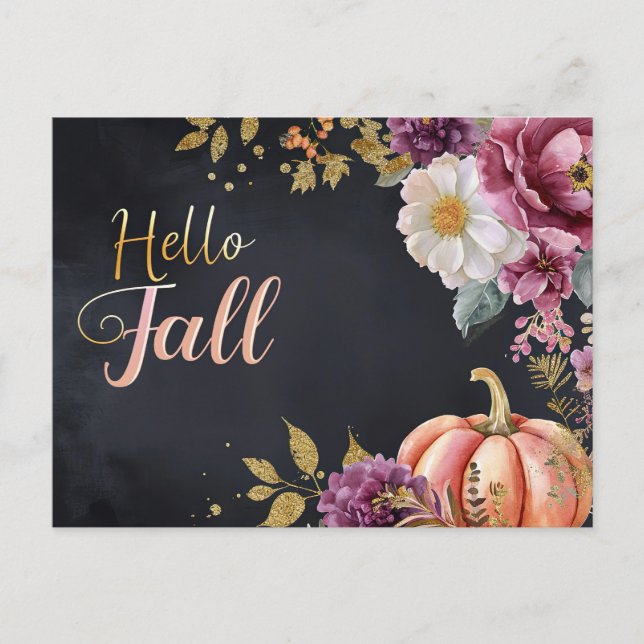 Halloweenpumpor och blommor Hösthälsning vykort (Framsida)