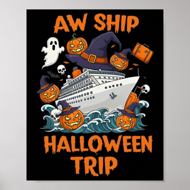 Halloweenresa Glad Halloween Kuslig Pumpa Kryssnin Poster (Framsidan)