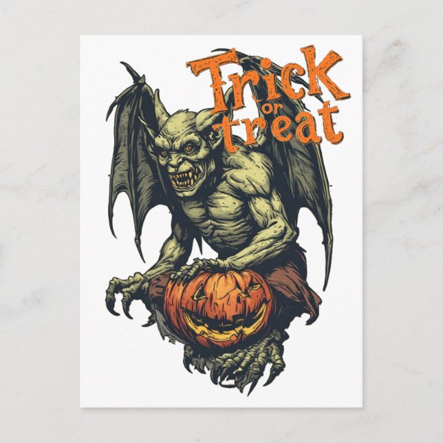 Halloween's gotiska gargoyl på en helg vykort (Framsida)