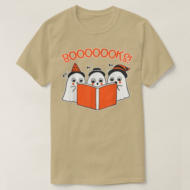 HalloweenT Cute Ghost Reading Bok Älskare Gift Tea T Shirt (Design framsida)