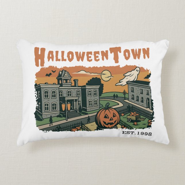 Halloweentown Spooky Sunset Scene - Vintage Hallow Prydnadskudde (Framsidan)