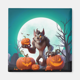 Halloweenvarg och pumpor magnet