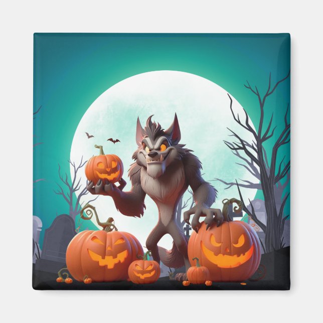 Halloweenvarg och pumpor magnet (Framsidan)