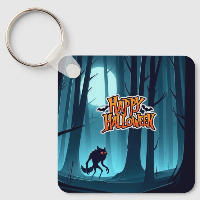 Halloweenvarg och pumpor nyckelring (Framsida)