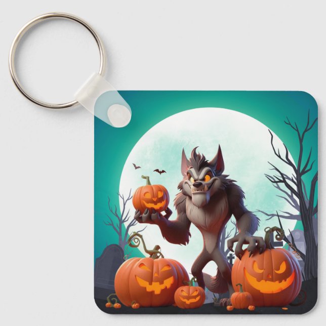Halloweenvarg och pumpor nyckelring (Framsida)