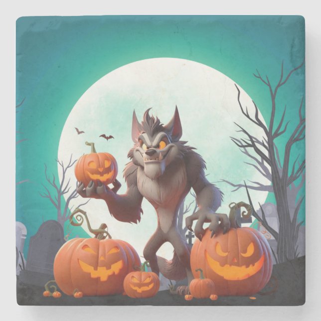 Halloweenvarg och pumpor stenunderlägg (Framsidan)