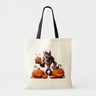 Halloweenvarg och pumpor tygkasse