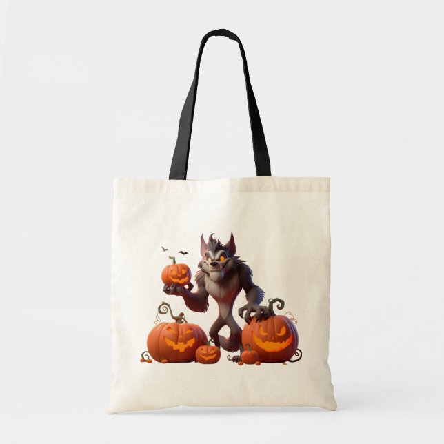 Halloweenvarg och pumpor tygkasse (Framsidan)