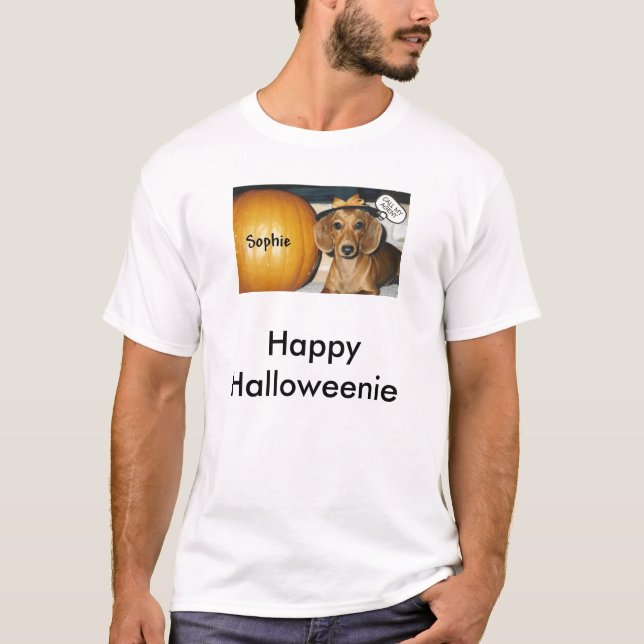 HALLOWEINIE (2), lyckliga Halloweenie Tee (Framsida)