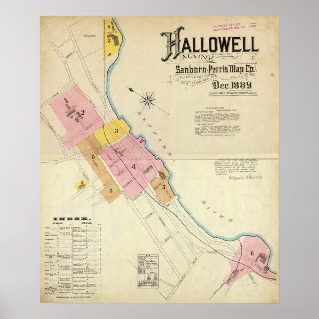 Hallowell, Kennebec County och Maine Poster (Framsidan)