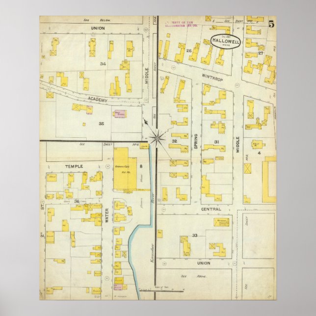 Hallowell, Kennebec County och Maine Poster (Framsidan)