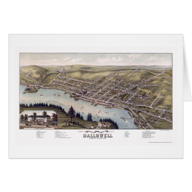Hallowell MIG panorama- karta - 1878 Hälsningskort (Framsidan Horizontal)
