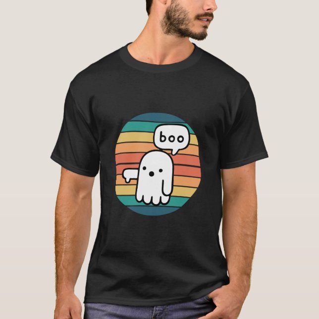 Hallowen Boo - Retro Sunset - Ghost Thumbs Down T Shirt (Framsida)