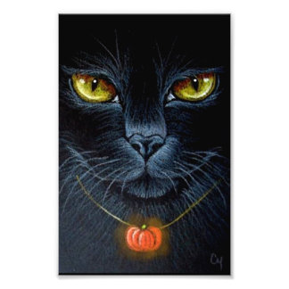 HALLOWETEN BLACK CAT MED PUMPKING PENDANT 4" X 6" FOTOTRYCK