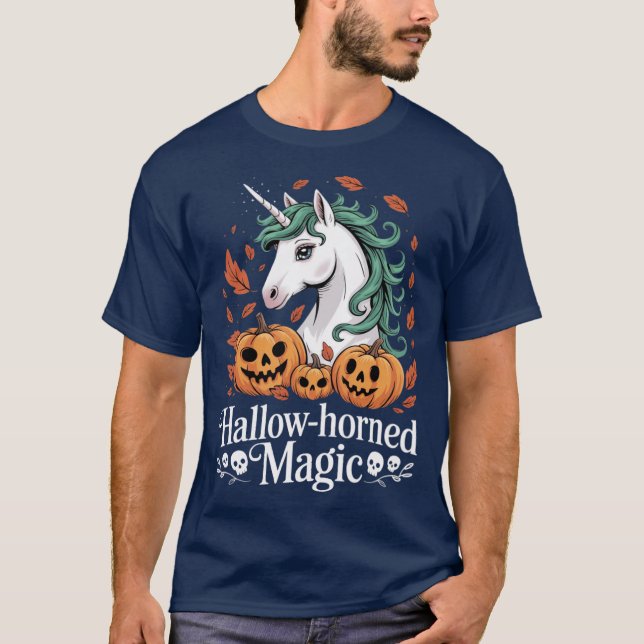 HallowHorned Magic Spooky Halloween Unicorn retro T Shirt (Framsida)