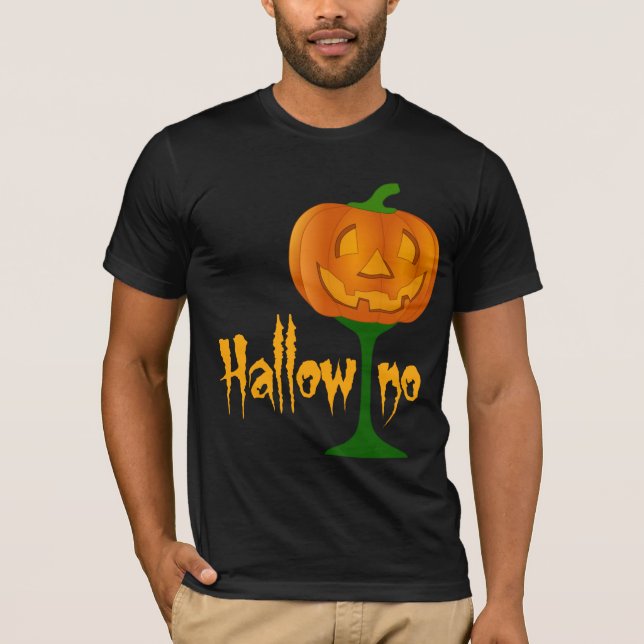 Hallowino Pumpkin Vin Glass Halloween T-shirt (Framsida)