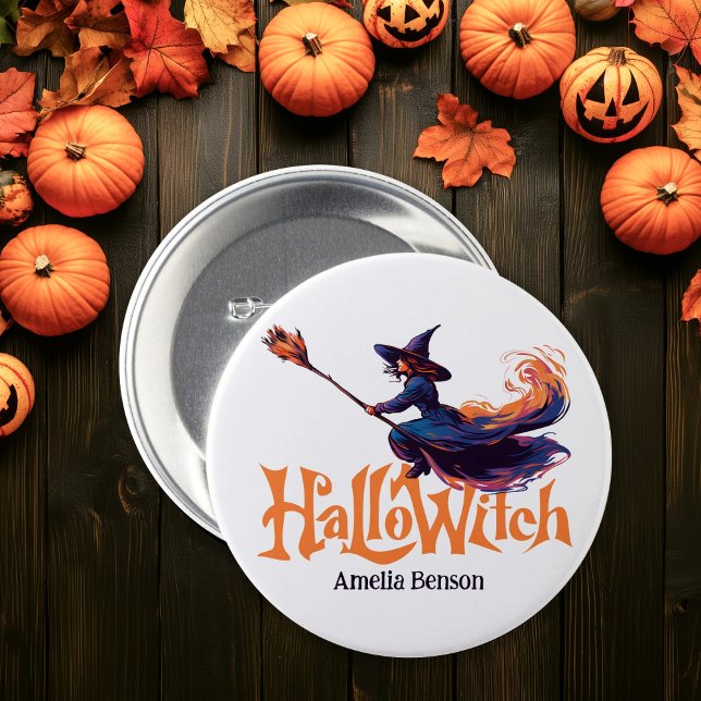 HalloWitch Colorful Witch Illustration Halloween Knapp (HalloWitch Colorful Witch Illustration Halloween Button)