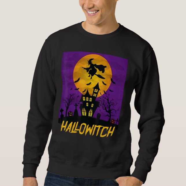 Hallowitch Scary Halloween Lång Ärmad Tröja (Framsida)