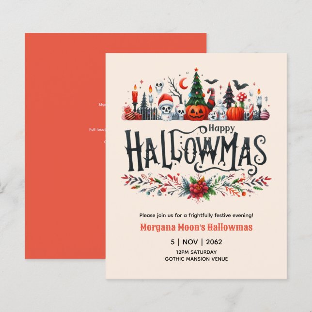 Hallowmas-inbjudningar Halloween jul Mashup (Fram/baksida)