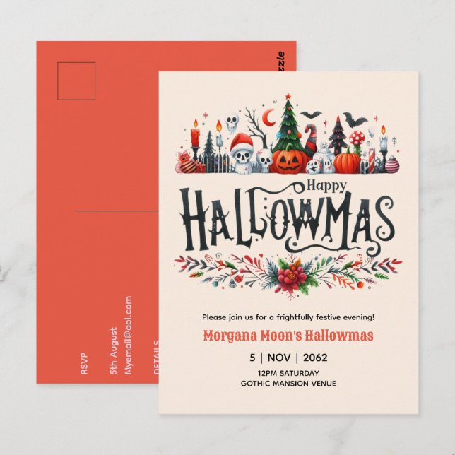 Hallowmas-inbjudningar Halloween jul Mashup Vykort (Fram/baksida)