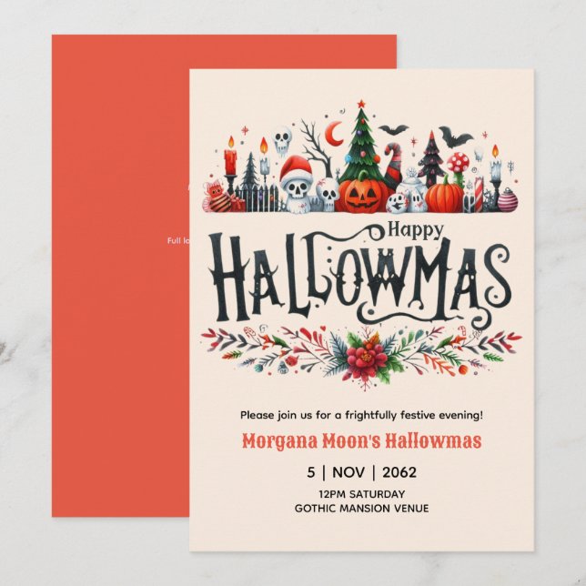 Hallowmas-inbjudningar Halloween-julstämning Inbjudningar (Fram/baksida)