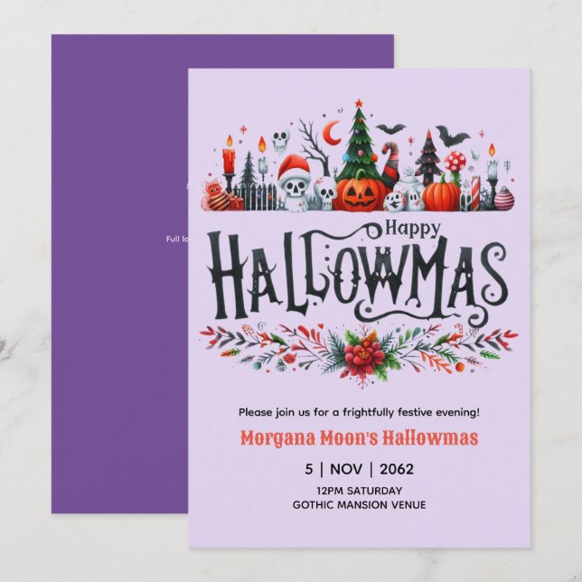 Hallowmas-inbjudningar Halloween-julstämning Inbjudningar (Fram/baksida)