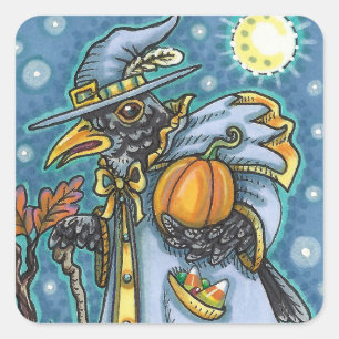 HALLOWS KVÄLL BLACKBIRD WIZARD, HALLOWEEN RAVEN FYRKANTIGT KLISTERMÄRKE