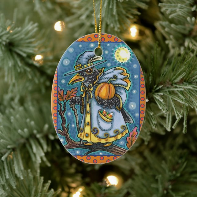 HALLOWS KVÄLL BLACKBIRD WIZARD, HALLOWEEN RAVEN JULGRANSPRYDNAD KERAMIK (Träd)