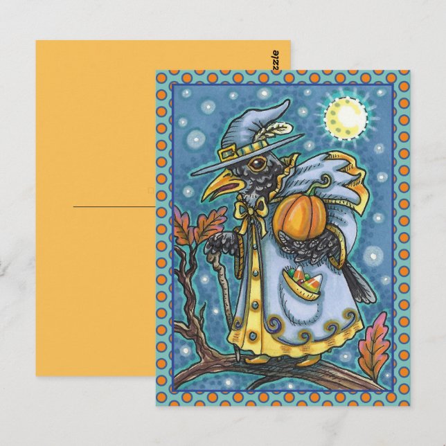 HALLOWS KVÄLL BLACKBIRD WIZARD, HALLOWEEN RAVEN VYKORT (Fram/baksida)