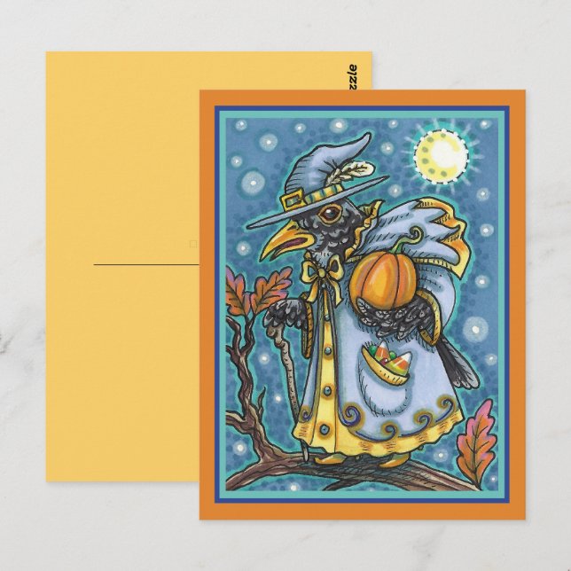 HALLOWS KVÄLL BLACKBIRD WIZARD, HALLOWEEN RAVEN VYKORT (Fram/baksida)